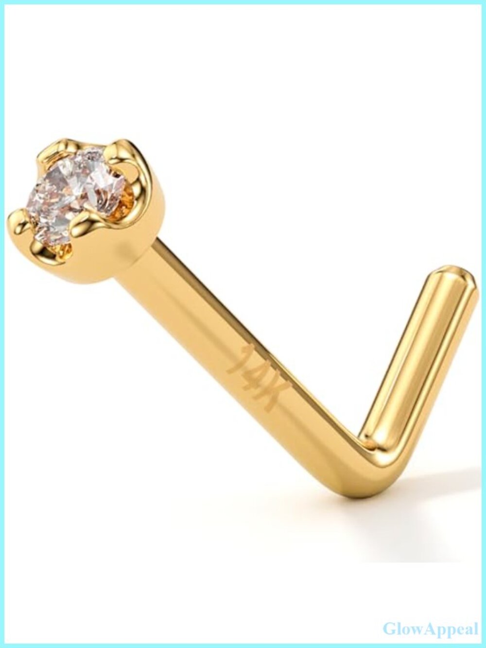 14k Solid Gold Nose Ring Stud 2mm Lab Grown Diamond L-Shape 18G